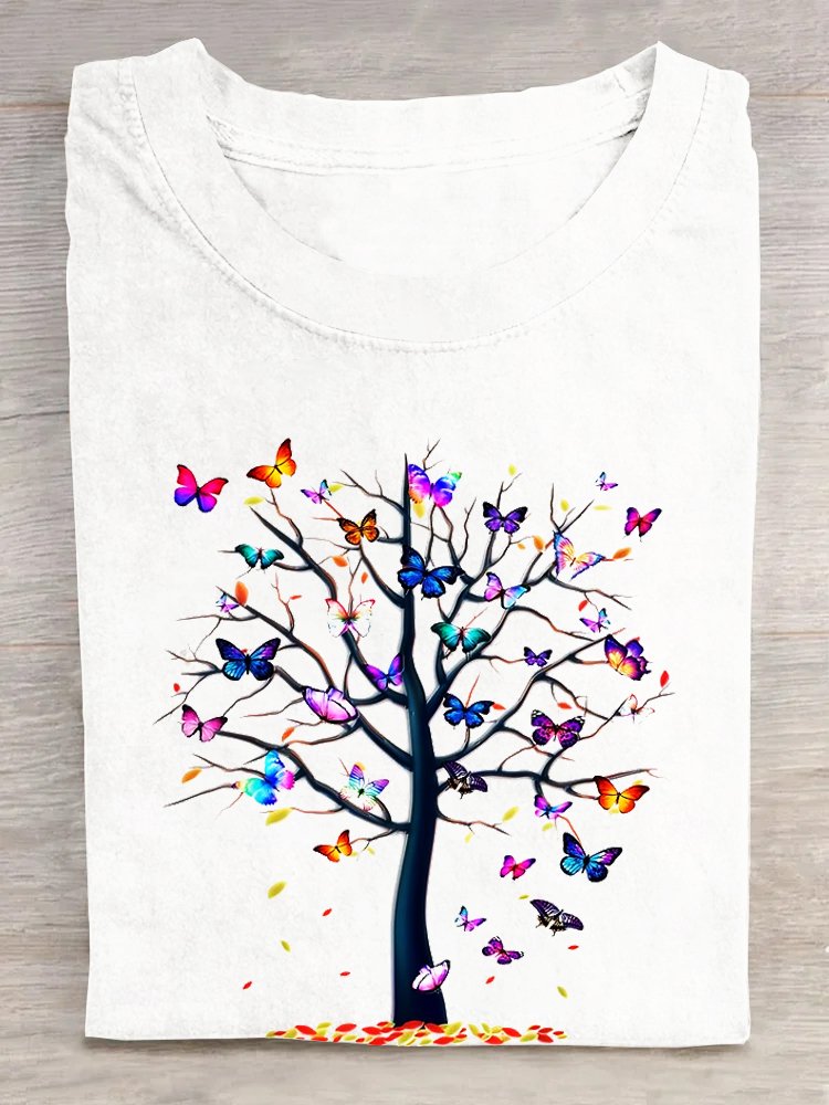 Weit Baum Rundhals Lässig T-Shirt