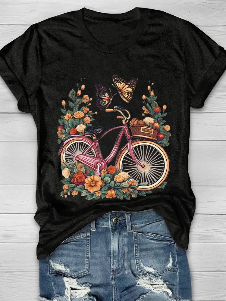 Geblümt Lässig Weit T-Shirt