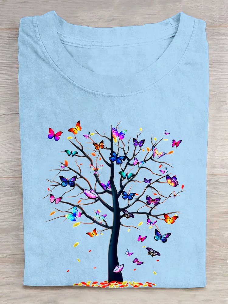 Weit Baum Rundhals Lässig T-Shirt