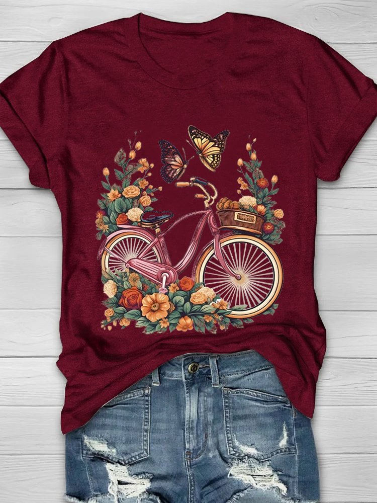 Geblümt Lässig Weit T-Shirt