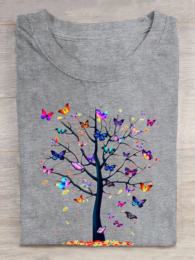 Weit Baum Rundhals Lässig T-Shirt