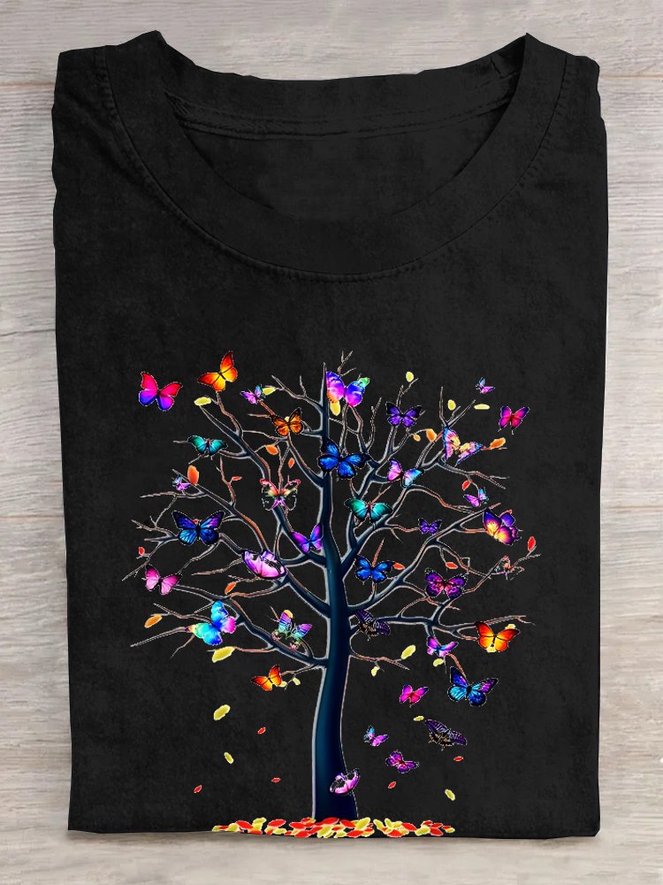 Weit Baum Rundhals Lässig T-Shirt