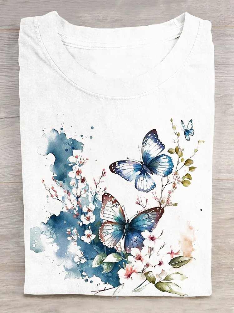 Lässig Baumwolle Geblümt T-Shirt