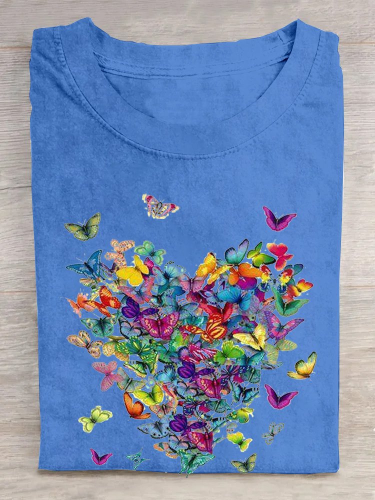 Weit Lässig Rundhals Schmetterling T-Shirt