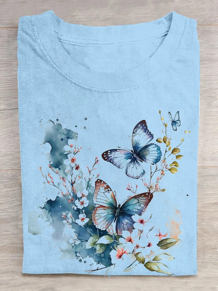 Lässig Baumwolle Geblümt T-Shirt