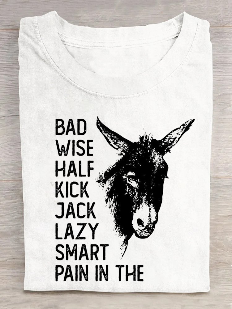 Baumwolle Weit Rundhals Lässig T-Shirt