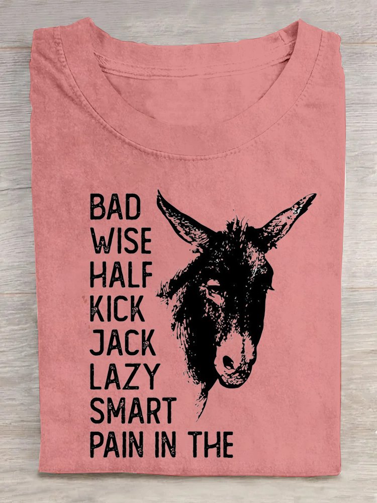 Baumwolle Weit Rundhals Lässig T-Shirt