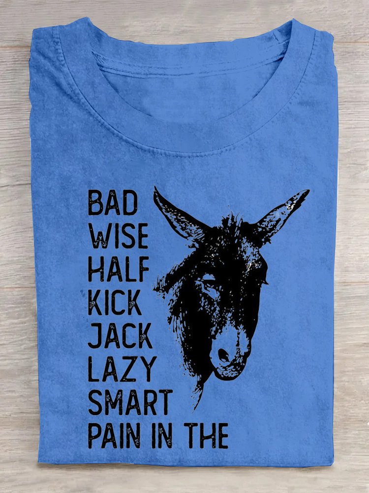 Baumwolle Weit Rundhals Lässig T-Shirt