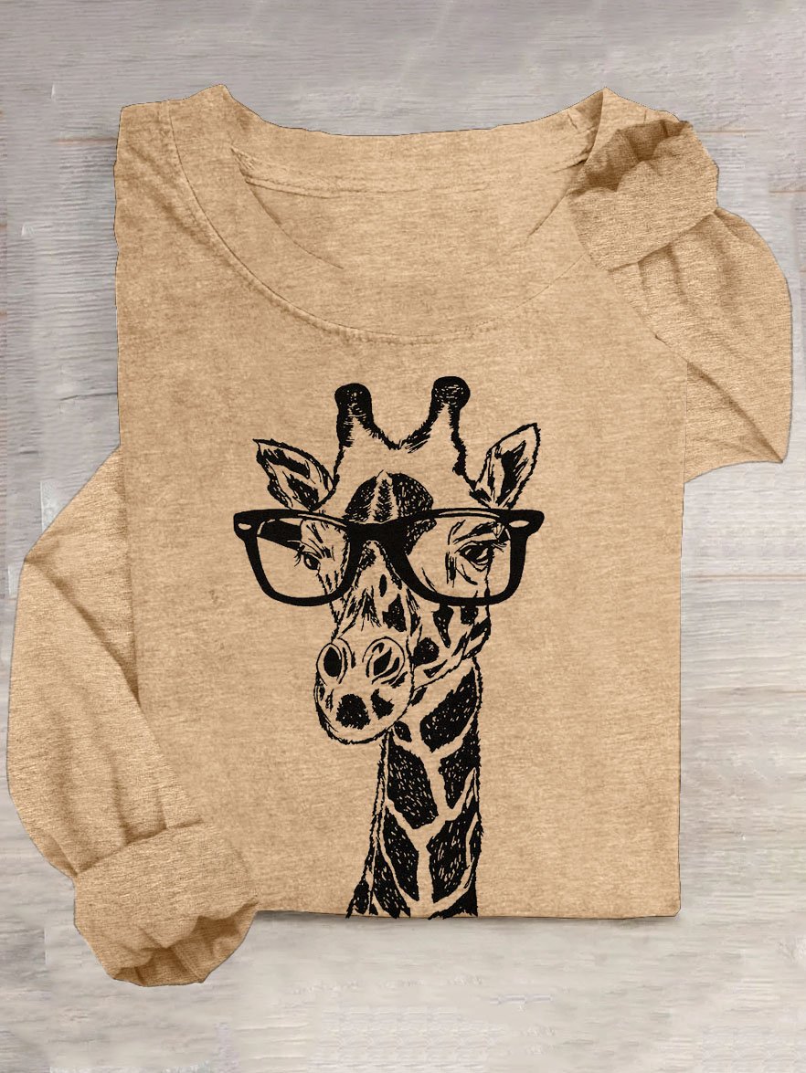 Lustig Brille Giraffe Print Lang ÄrmelT-Shirt