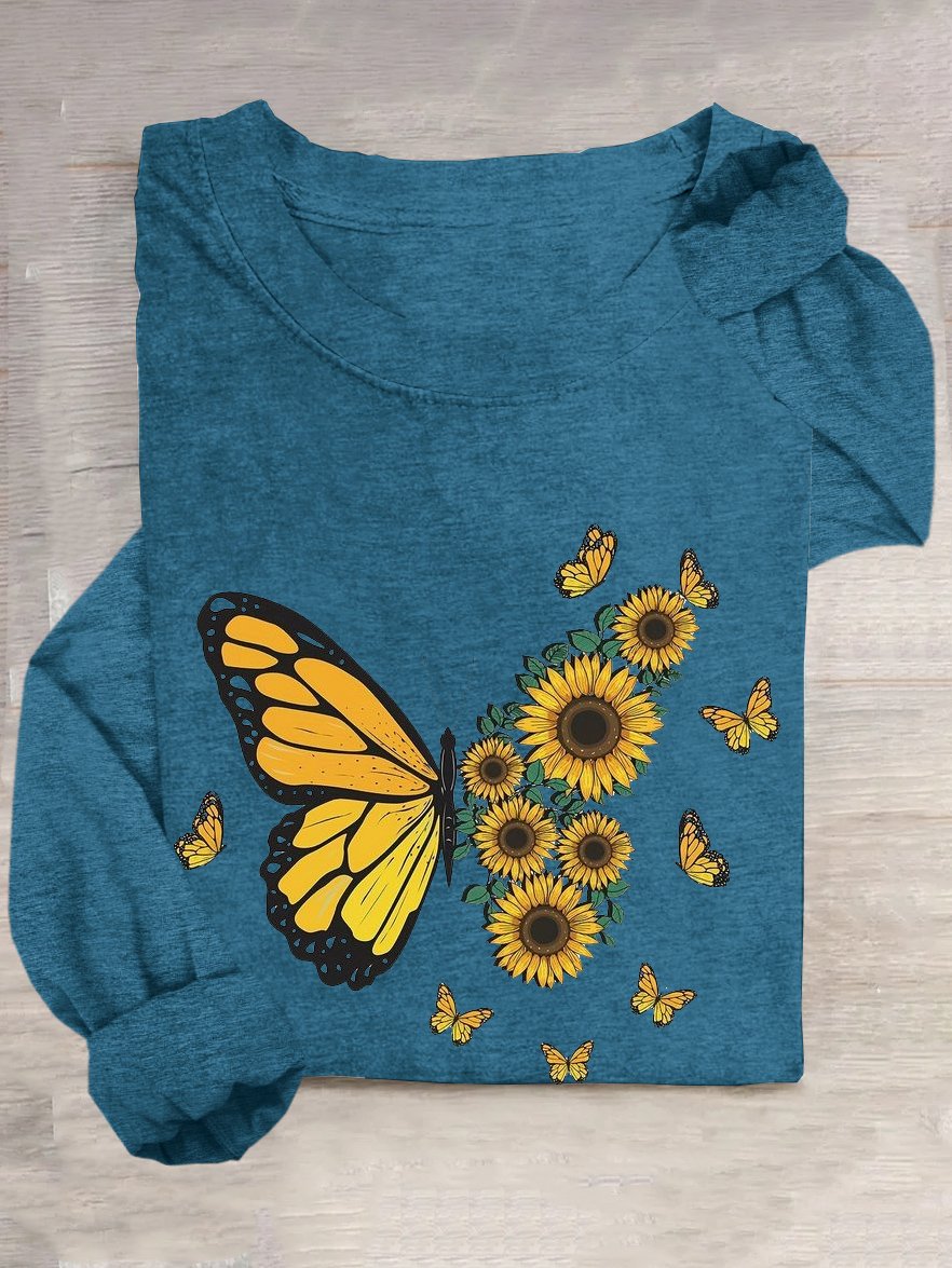 Schmetterling Baumwollmischung Lässig T-Shirt