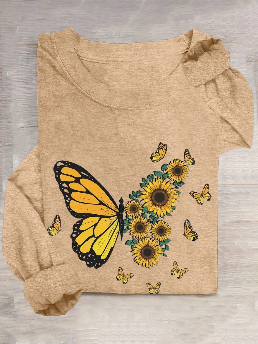Schmetterling Baumwollmischung Lässig T-Shirt