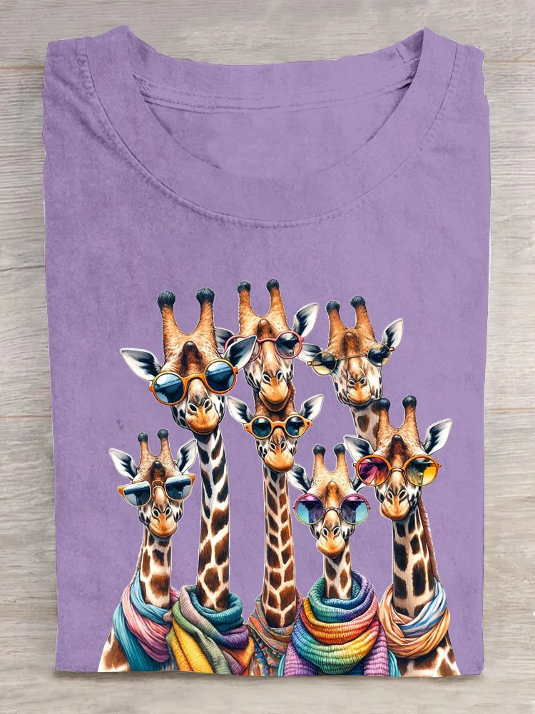 Baumwolle Lässig Giraffe Rundhals Weit T-Shirt