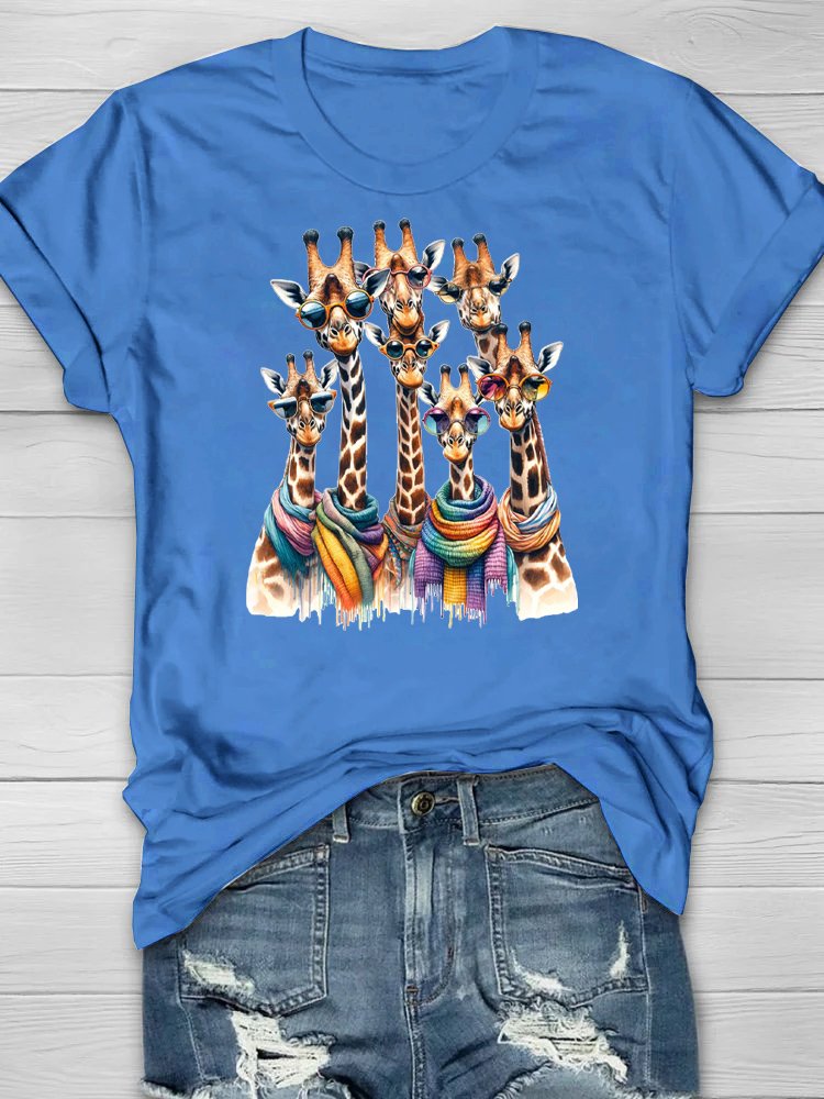 Baumwolle Lässig Giraffe Rundhals Weit T-Shirt