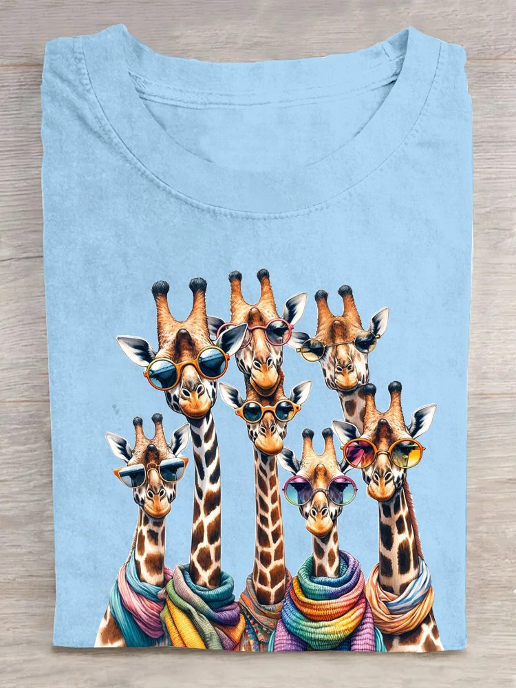 Baumwolle Lässig Giraffe Rundhals Weit T-Shirt