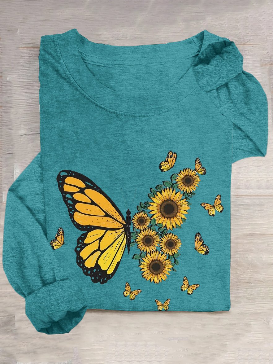 Schmetterling Baumwollmischung Lässig T-Shirt