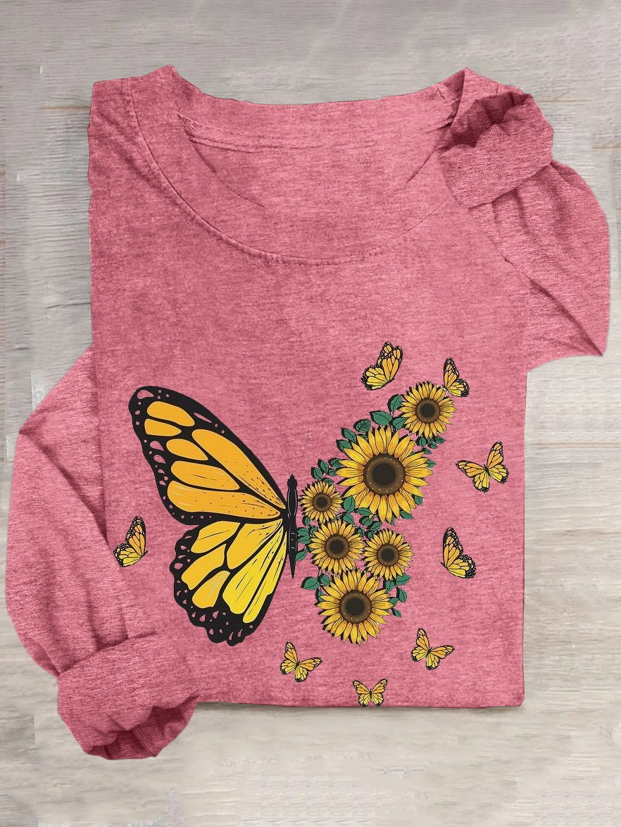 Schmetterling Baumwollmischung Lässig T-Shirt