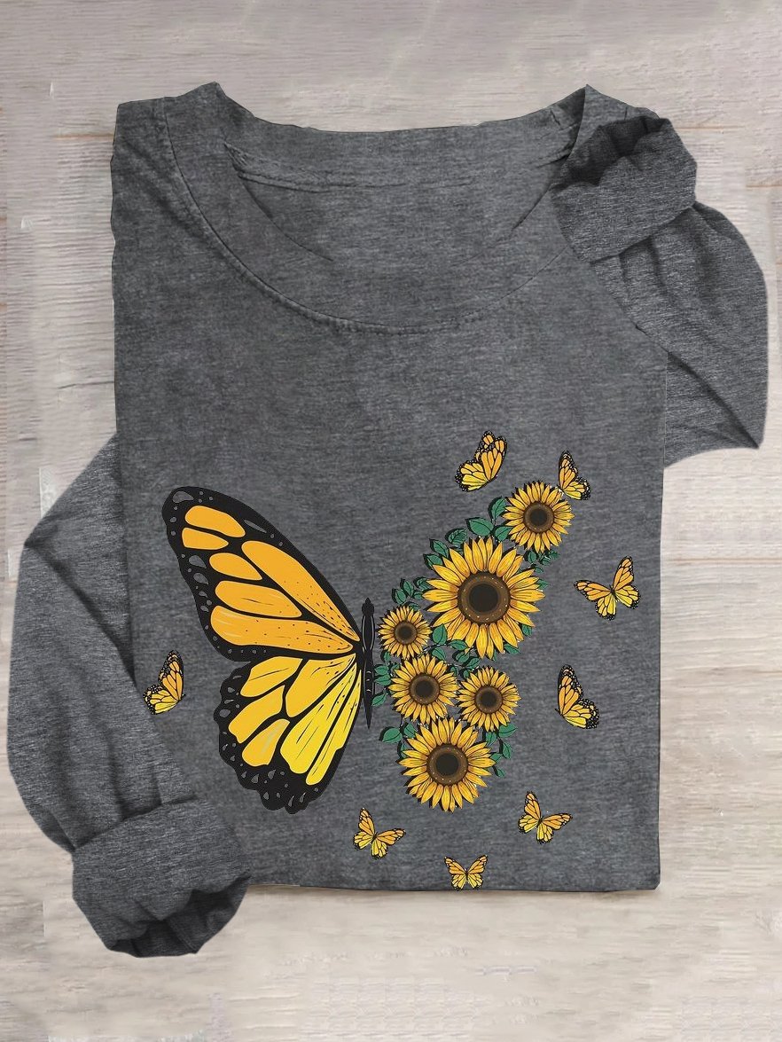 Schmetterling Baumwollmischung Lässig T-Shirt