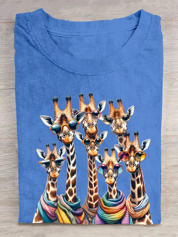 Baumwolle Lässig Giraffe Rundhals Weit T-Shirt