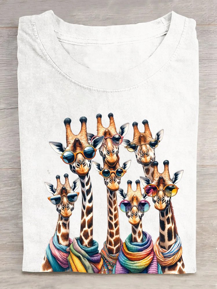 Baumwolle Lässig Giraffe Rundhals Weit T-Shirt