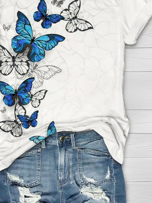 Schmetterling Print Rundhals T-Shirt