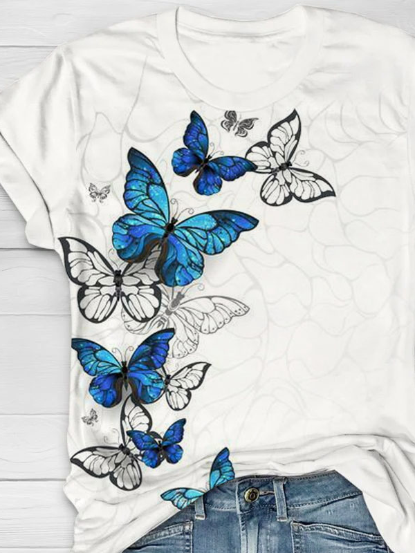 Schmetterling Print Rundhals T-Shirt