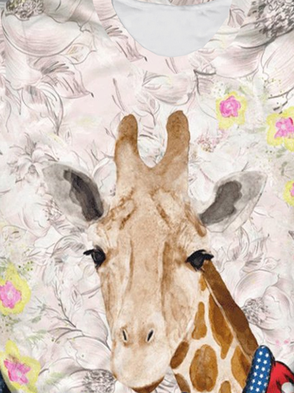 Giraffe Geblümt Weit Lässig T-Shirt