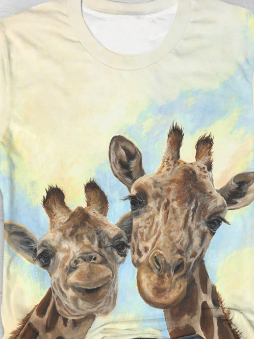 Rundhals Lässig Giraffe Jersey T-Shirt
