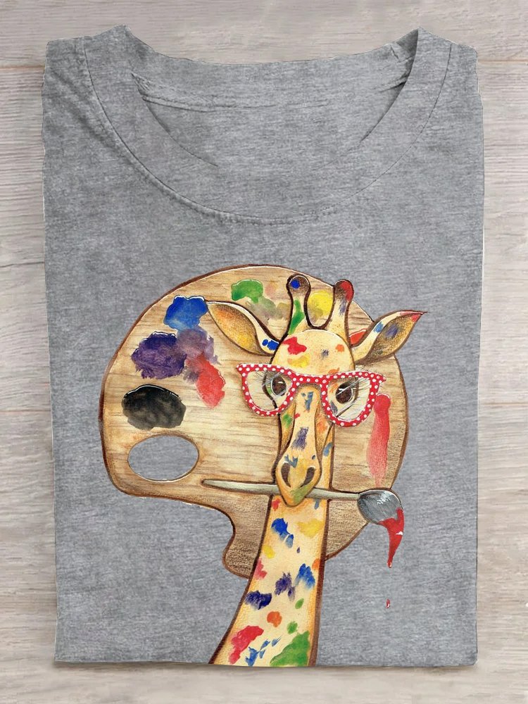 Giraffe Baumwolle Lässig Rundhals T-Shirt