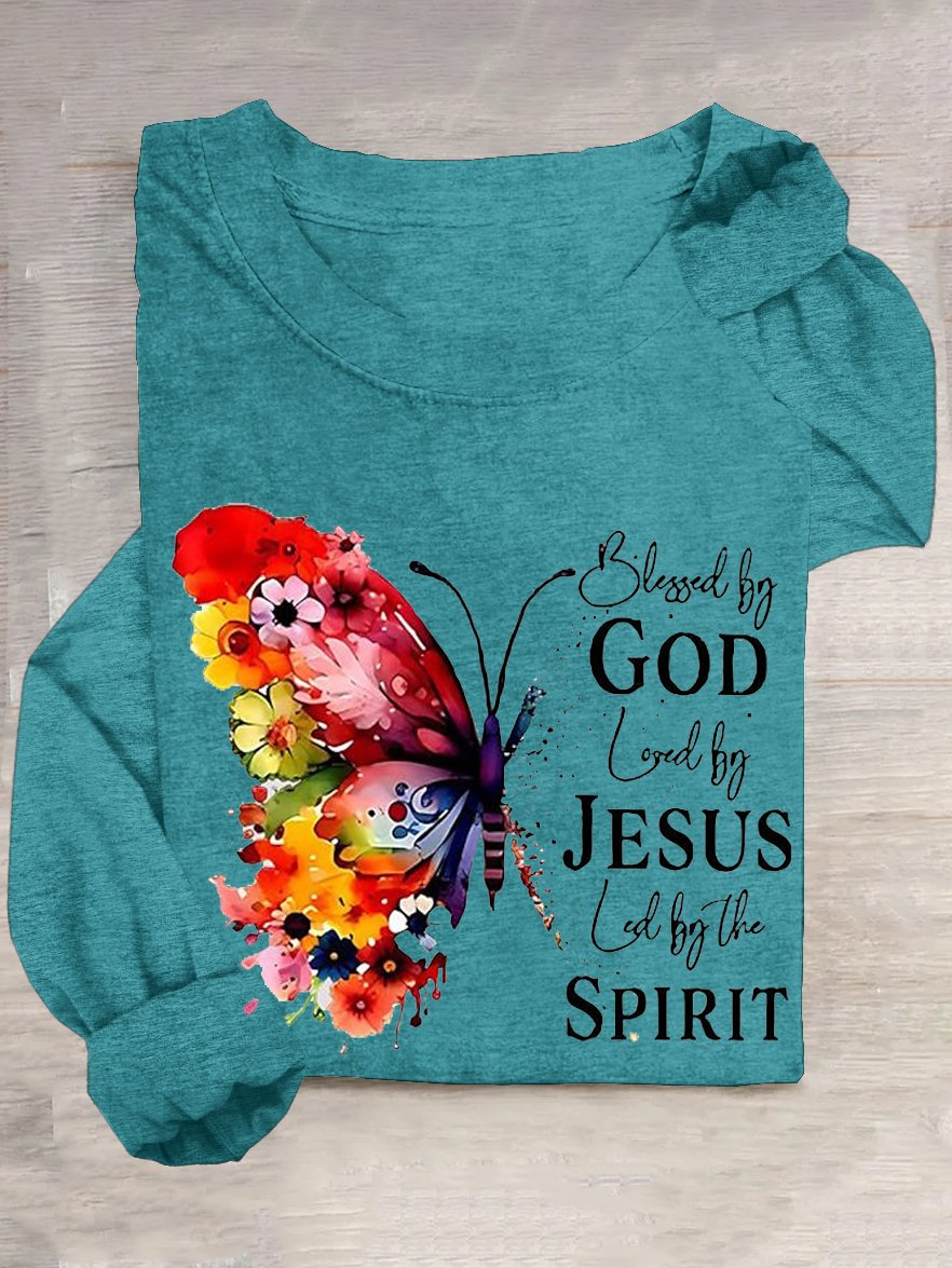 Lässig Schmetterling Rundhals Weit T-Shirt