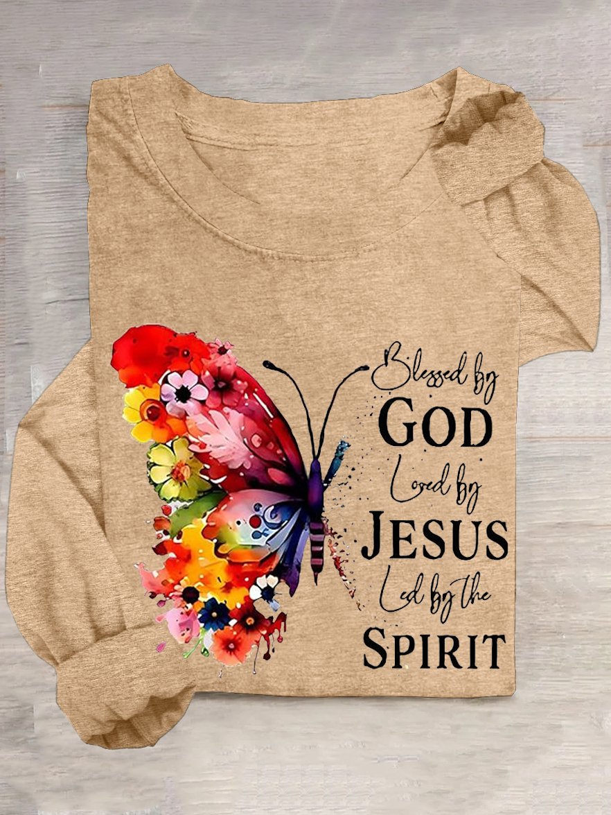 Lässig Schmetterling Rundhals Weit T-Shirt