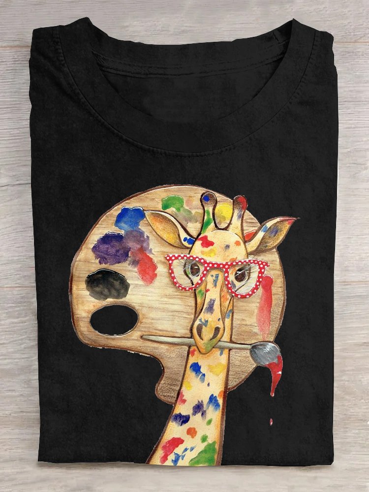 Giraffe Baumwolle Lässig Rundhals T-Shirt