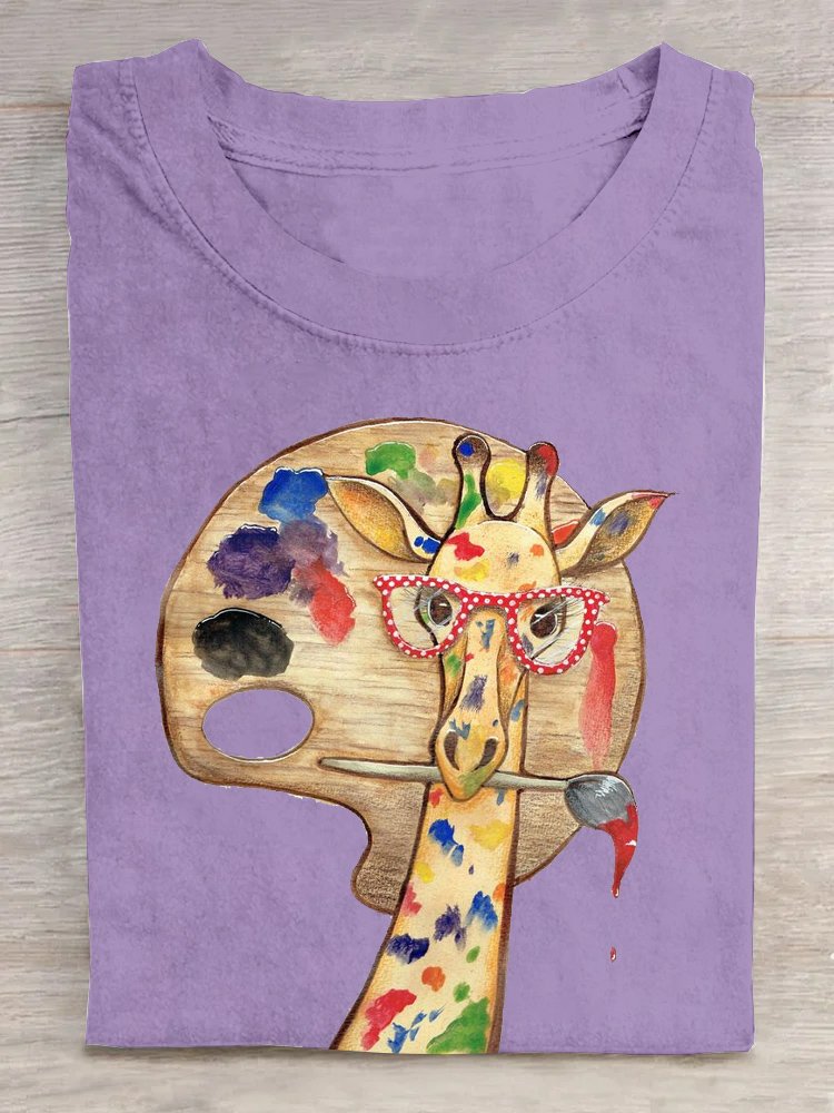 Giraffe Baumwolle Lässig Rundhals T-Shirt