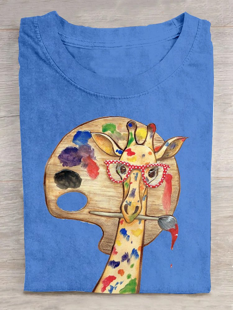 Giraffe Baumwolle Lässig Rundhals T-Shirt