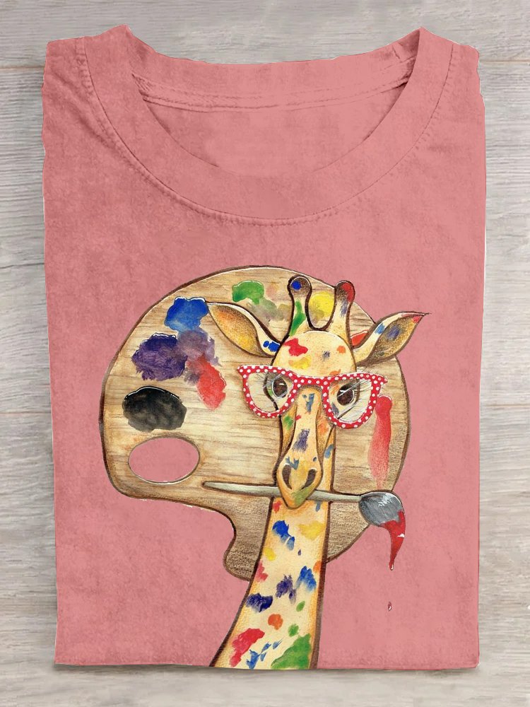 Giraffe Baumwolle Lässig Rundhals T-Shirt