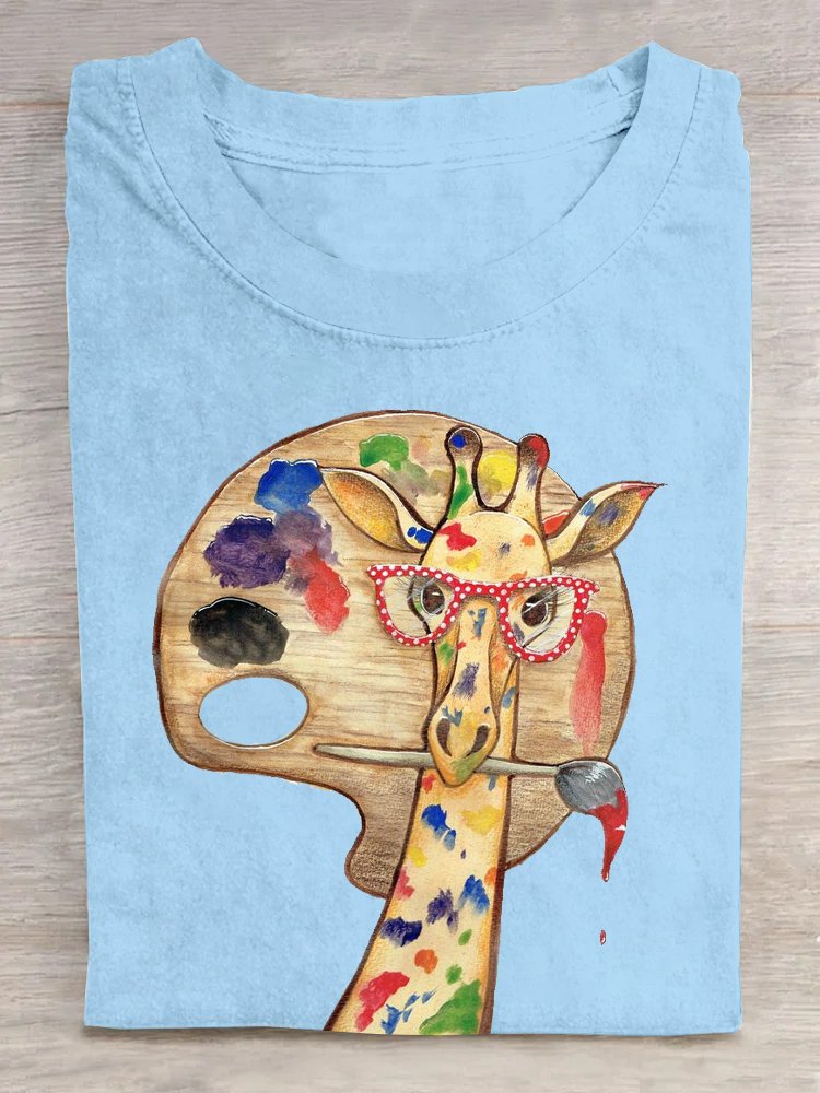 Giraffe Baumwolle Lässig Rundhals T-Shirt