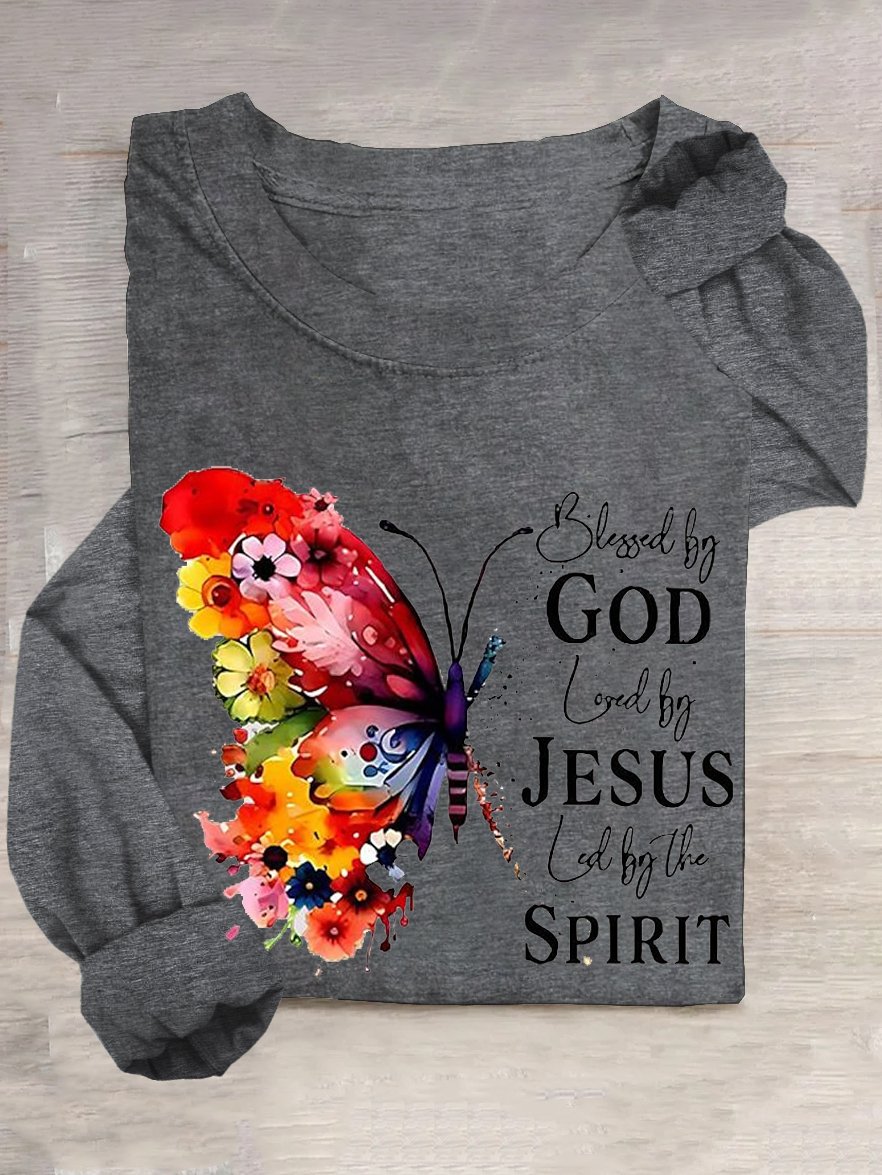 Lässig Schmetterling Rundhals Weit T-Shirt