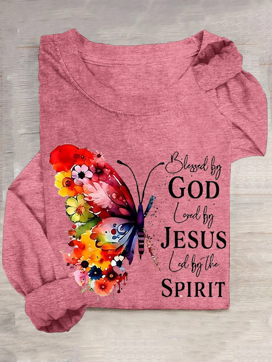 Lässig Schmetterling Rundhals Weit T-Shirt