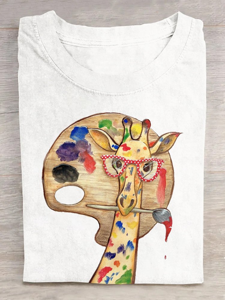 Giraffe Baumwolle Lässig Rundhals T-Shirt