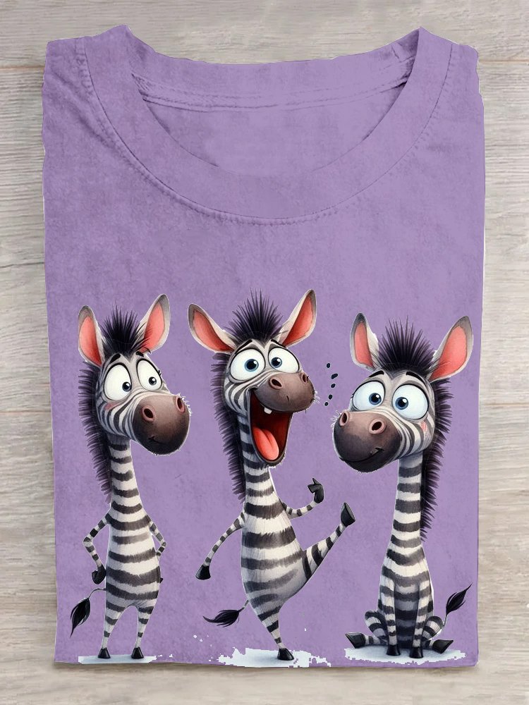 Baumwolle Weit Zebra Lässig T-Shirt