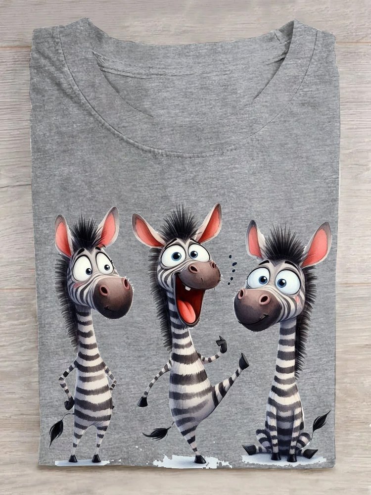 Baumwolle Weit Zebra Lässig T-Shirt