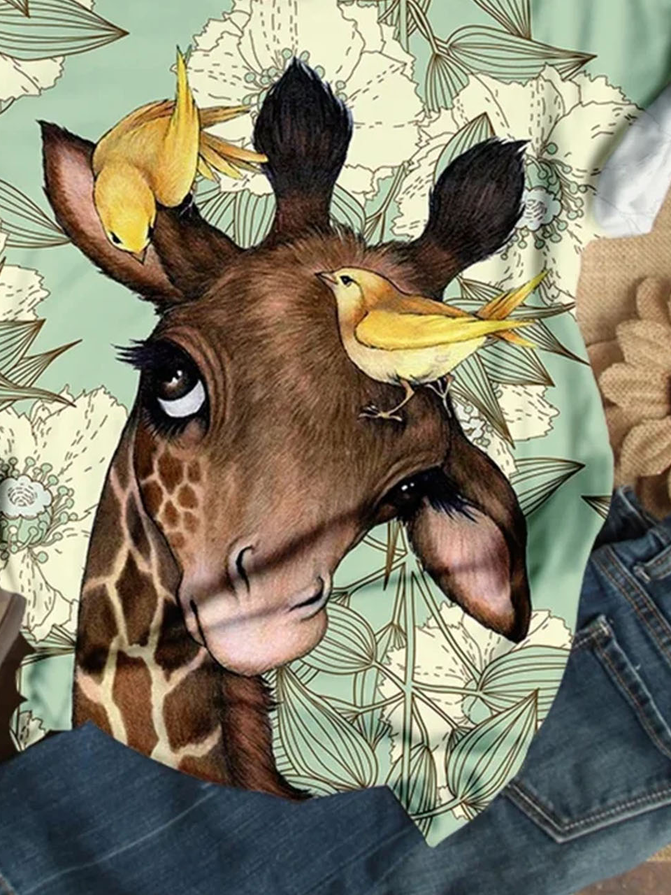Giraffe Print Rundhals Kurz Ärmeln Lässig T-Shirt