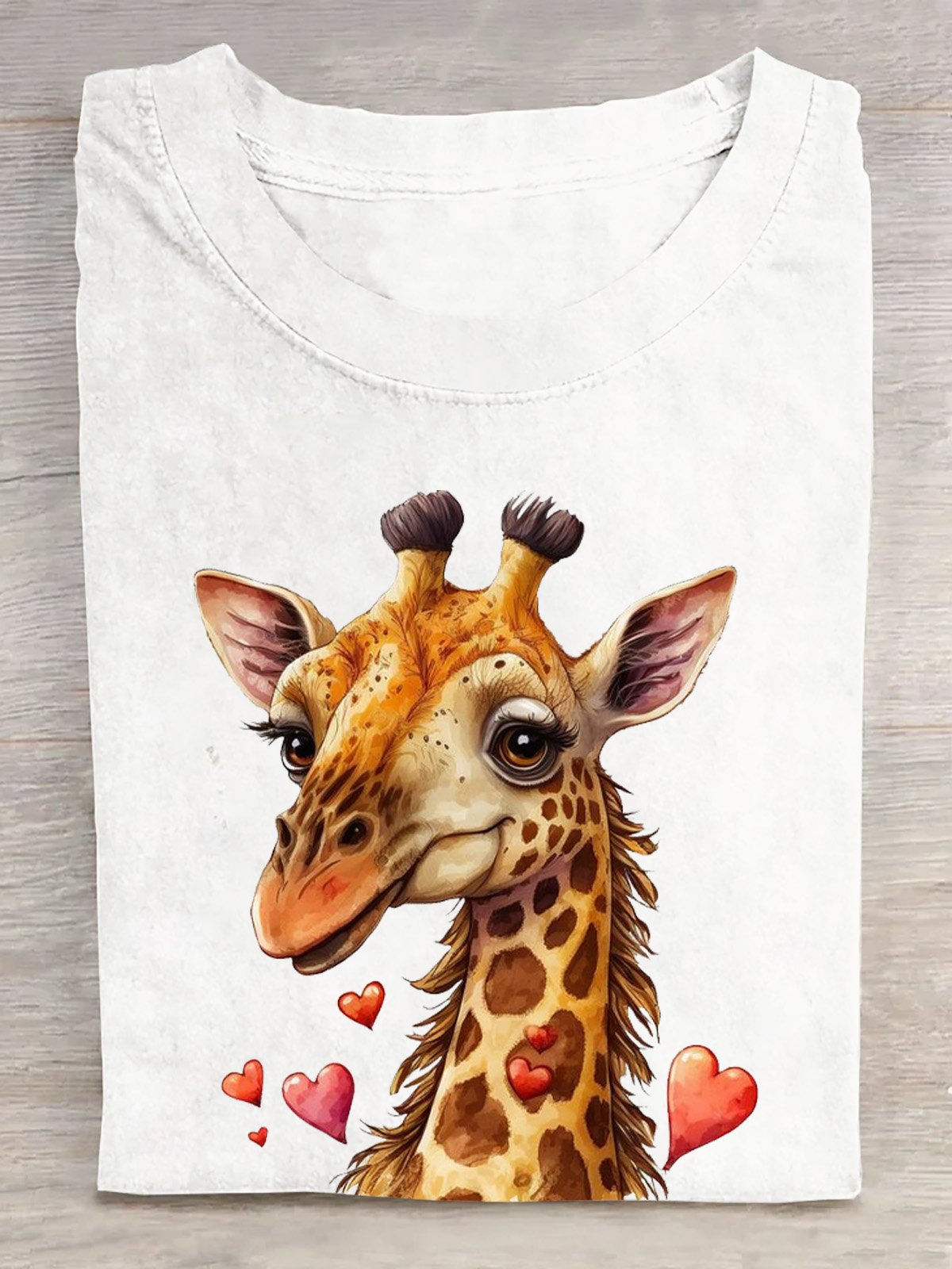 Giraffe Baumwolle Rundhals Lässig T-Shirt