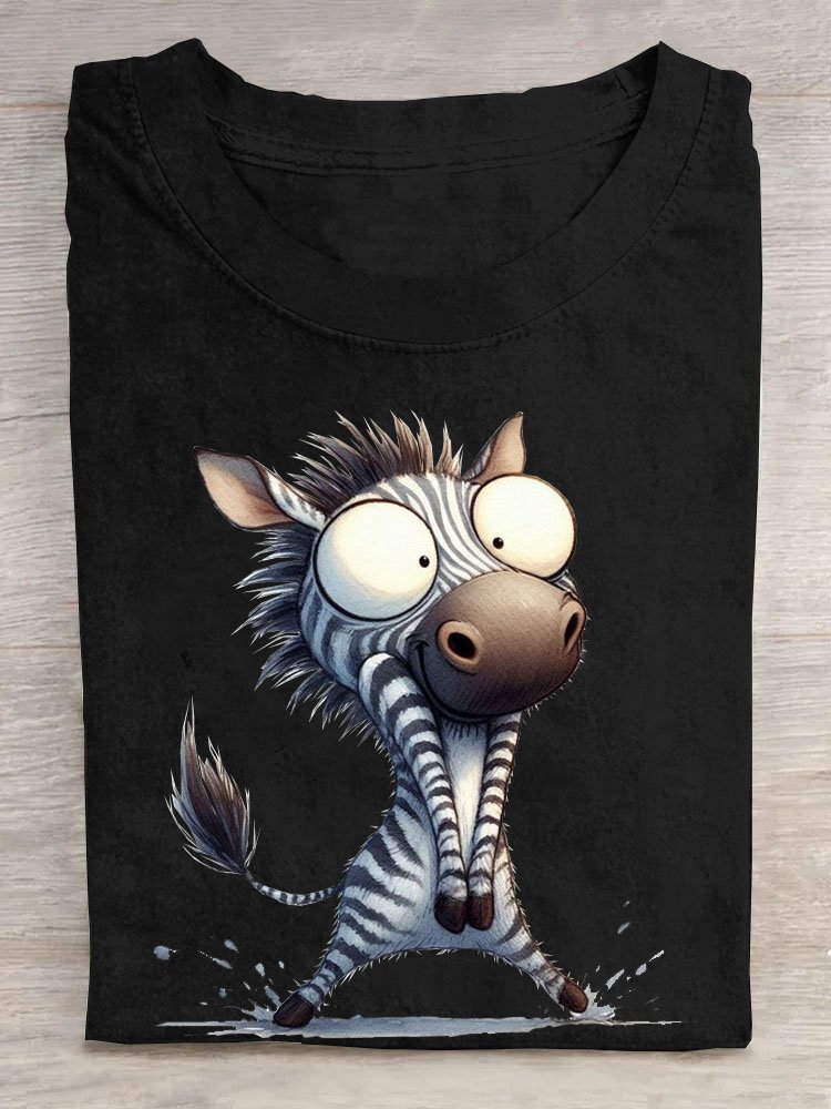 Lustig Zebra Print Rundhals Kurzarm T-Shirt