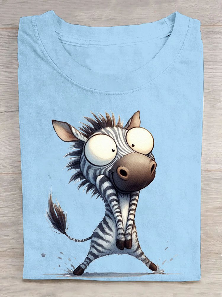 Lustig Zebra Print Rundhals Kurzarm T-Shirt
