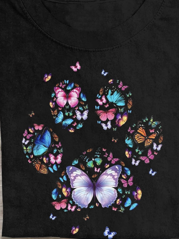 Schmetterling Print Rundhals Kurz Ärmeln T-Shirt