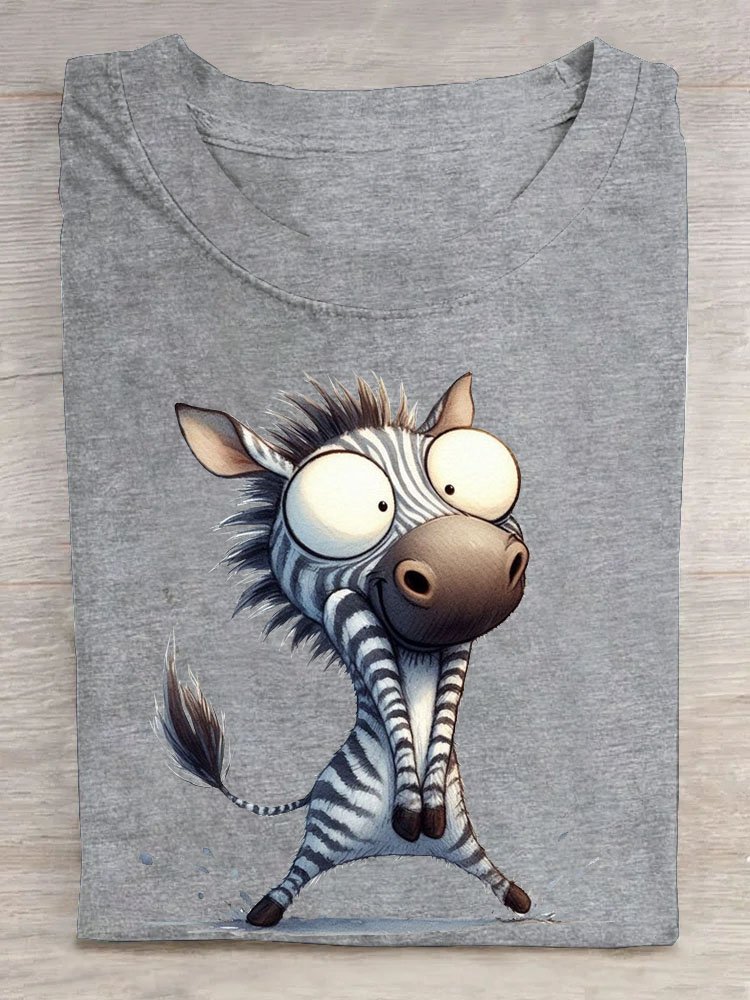 Lustig Zebra Print Rundhals Kurzarm T-Shirt