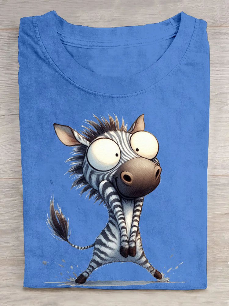 Lustig Zebra Print Rundhals Kurzarm T-Shirt