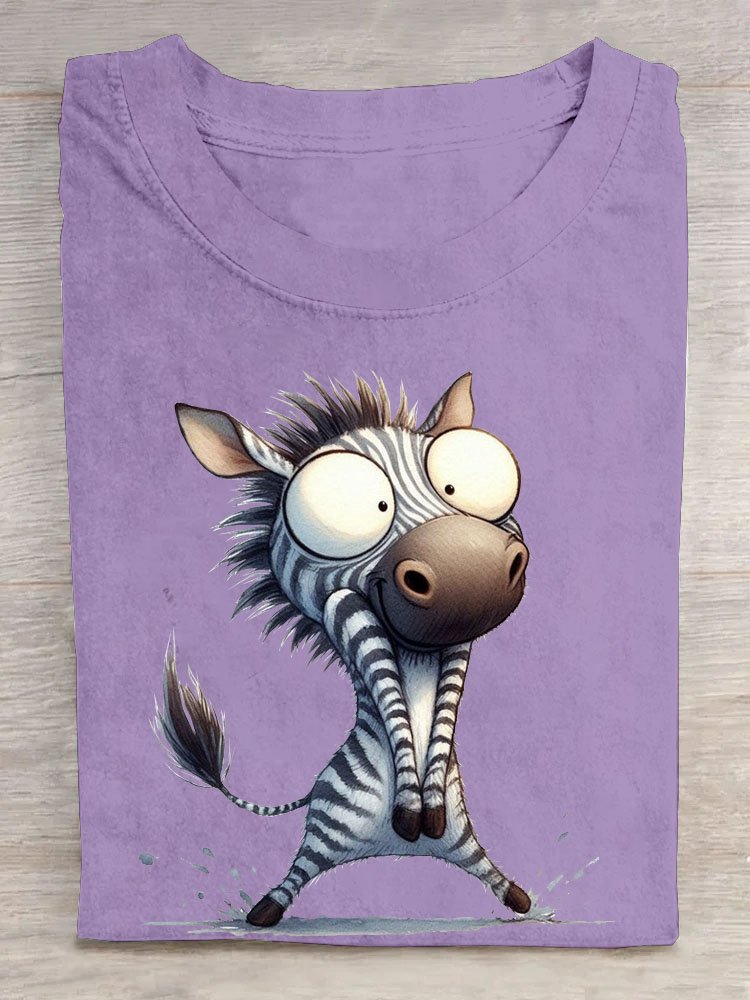 Lustig Zebra Print Rundhals Kurzarm T-Shirt