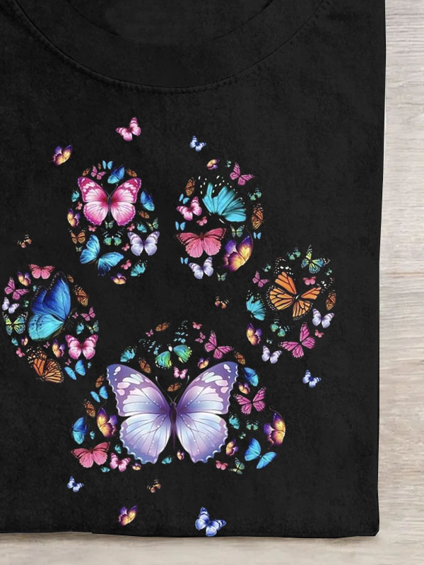 Schmetterling Print Rundhals Kurz Ärmeln T-Shirt