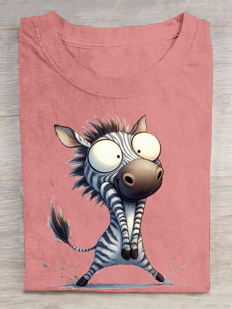 Lustig Zebra Print Rundhals Kurzarm T-Shirt